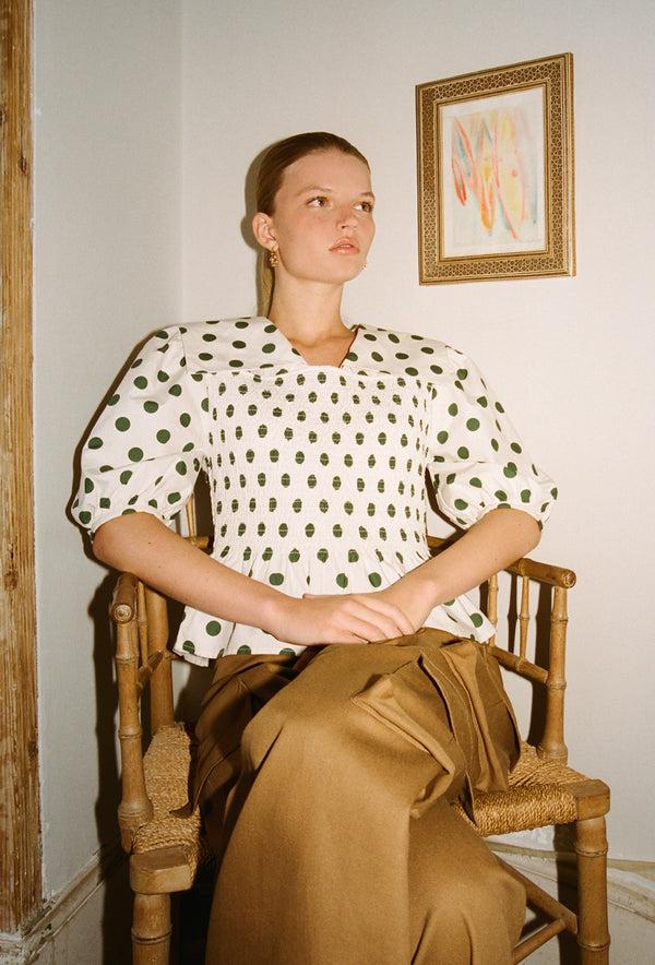 Shrimps Rowan Blouse - Green Spot/Cream