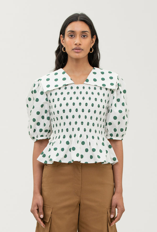 Shrimps Rowan Blouse - Green Spot/Cream