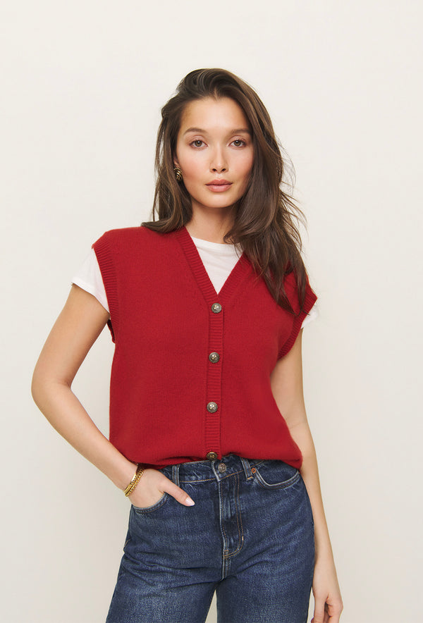 Shrimps Shrimps X Reformation Clover Cashmere Vest - Sundried Tomato