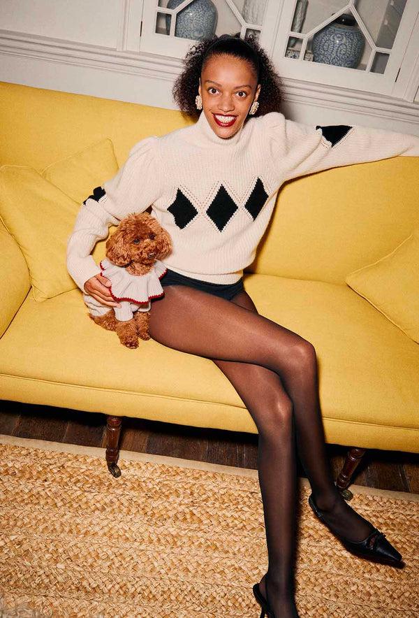 Shrimps Shrimps X Reformation Diamond Cashmere Turtleneck - Cream/Black