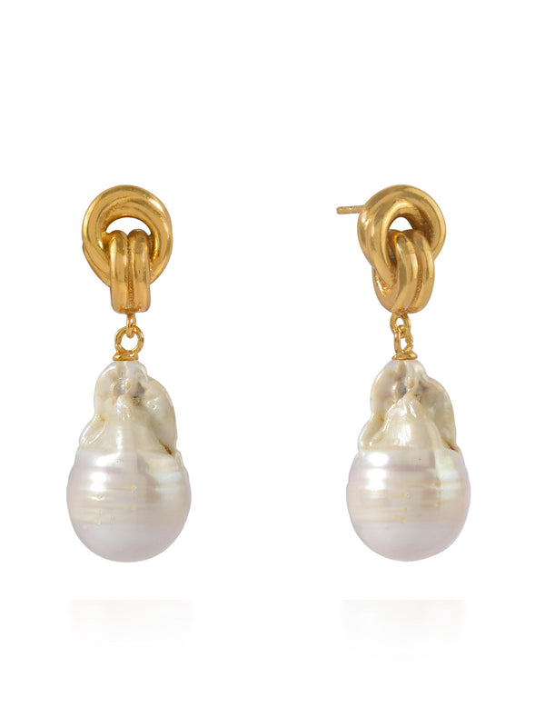 Shyla Chunky Knot Earrings Baroque Pearl
