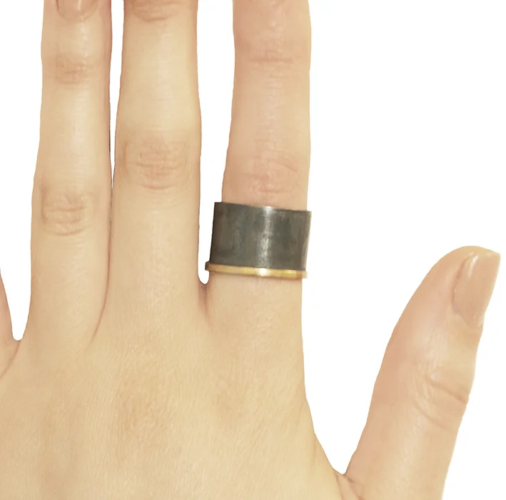 Sian Evans Jewellery 15mm Wide Black And Gold Minimalist Tube Ring