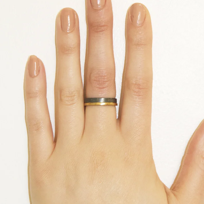 Sian Evans Jewellery 6mm Wide Black And Gold Minimalist Tube Ring