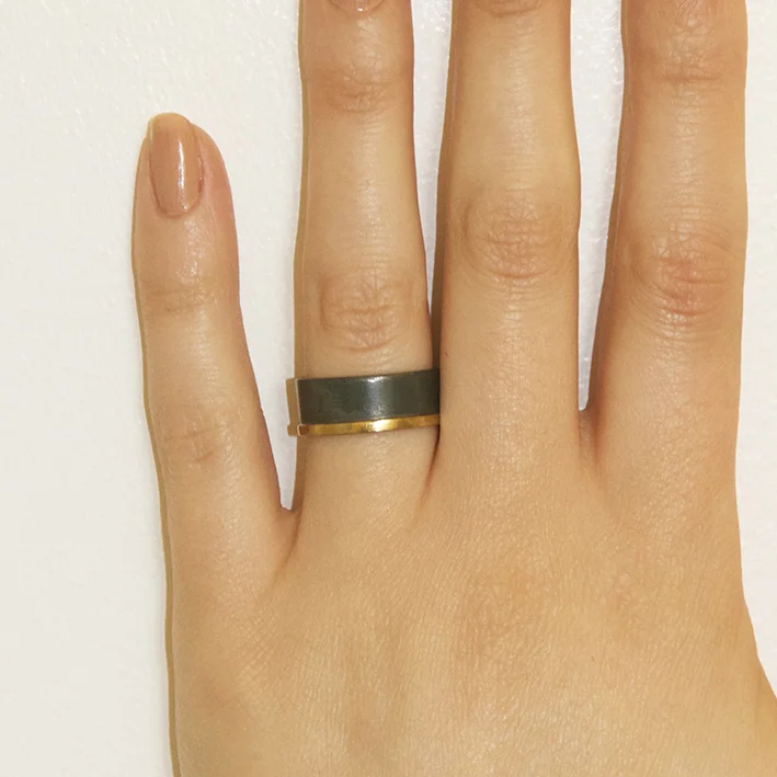 sian Evans Jewellery Minimal Wide Black And Recycled 18ct Gold Ring