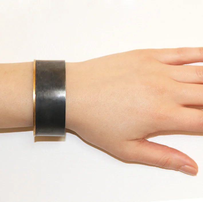 Sian Evans Jewellery Minimalist Bangle In Recycled 18ct Gold And Black Silver