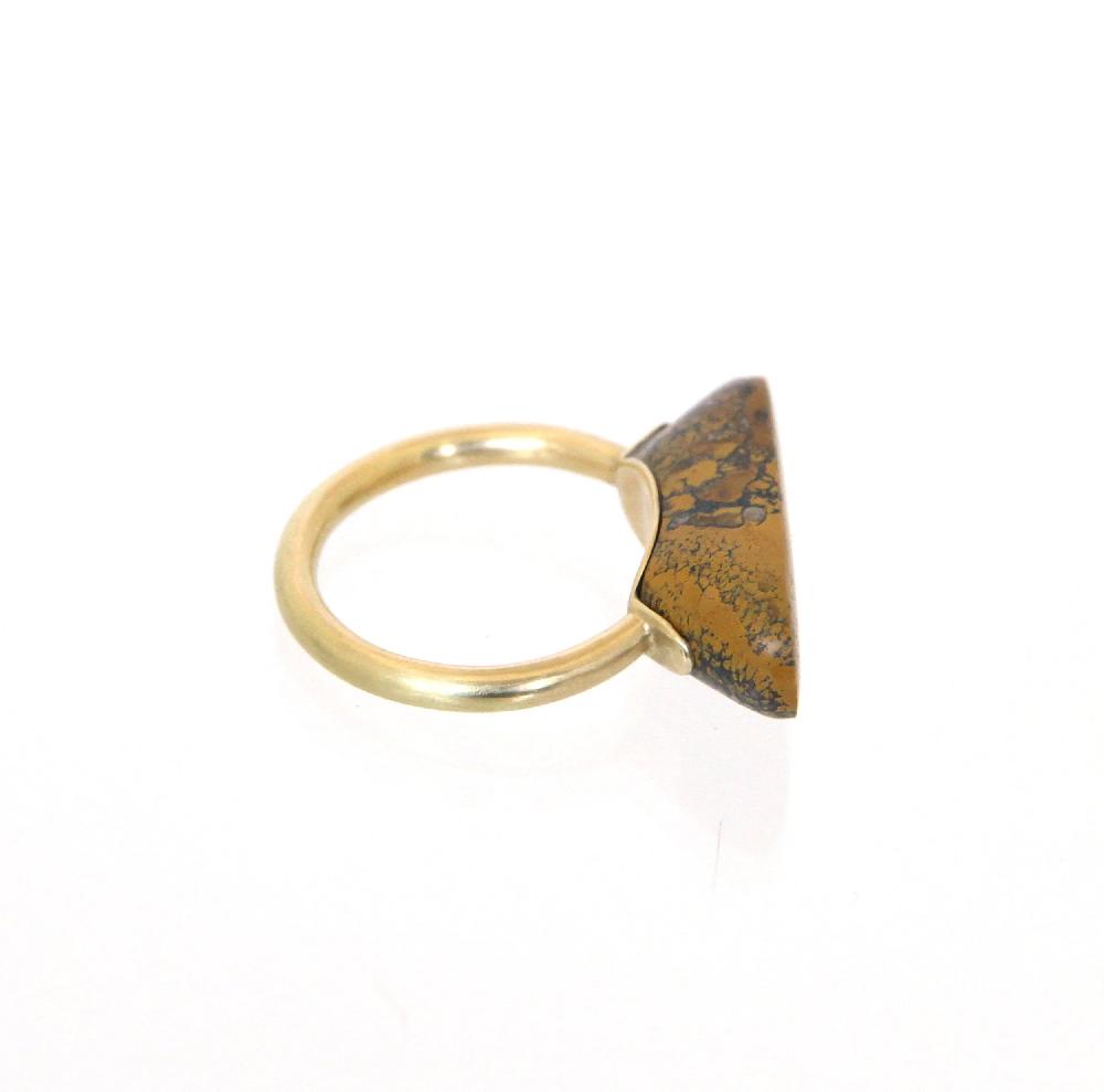 Sian Evans Jewellery Mustard Coloured Carved Scottish Agate Ring With Recycled 18ct Gold