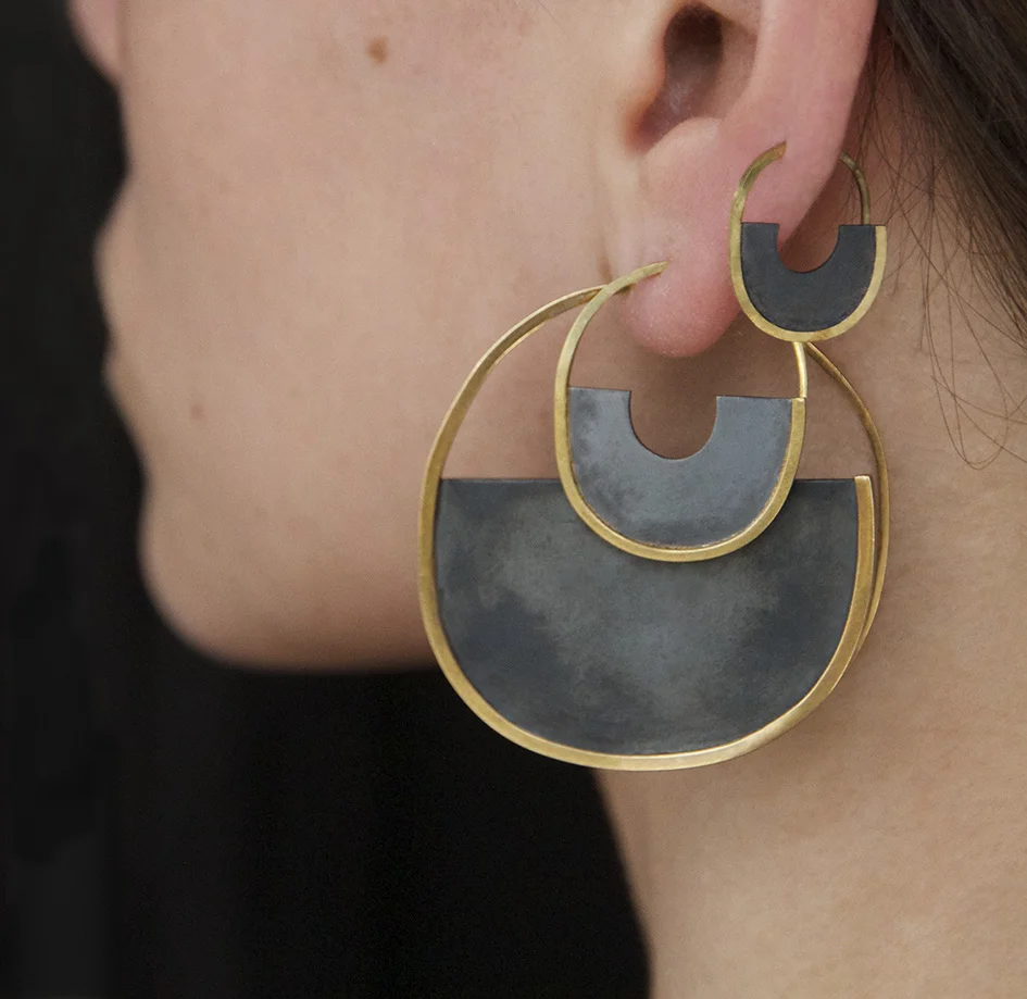 Sian Evans Jewellery Small Black And Gold Crescent Moon Earrings