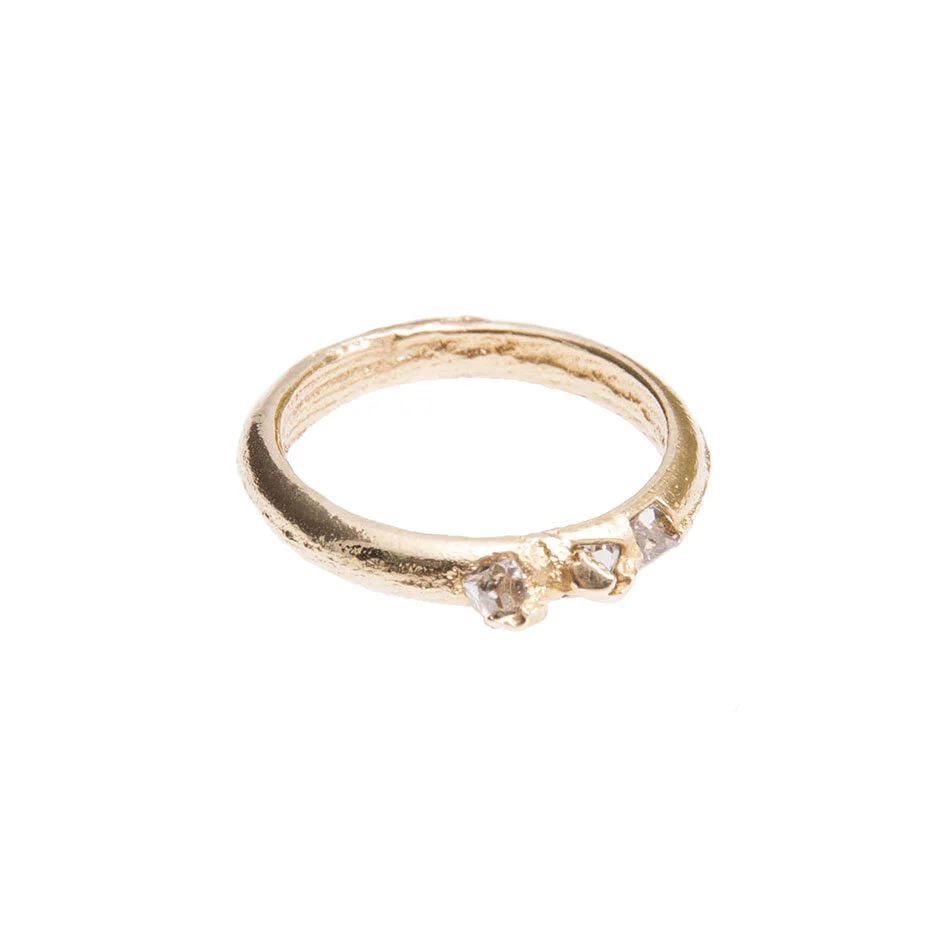 Sian Evans Jewellery Three Diamond Wedding Ring Recycled Gold Vintage Stones