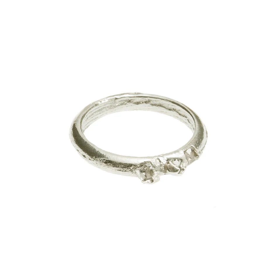 Sian Evans Jewellery Three Diamond Wedding Ring Recycled Gold Vintage Stones