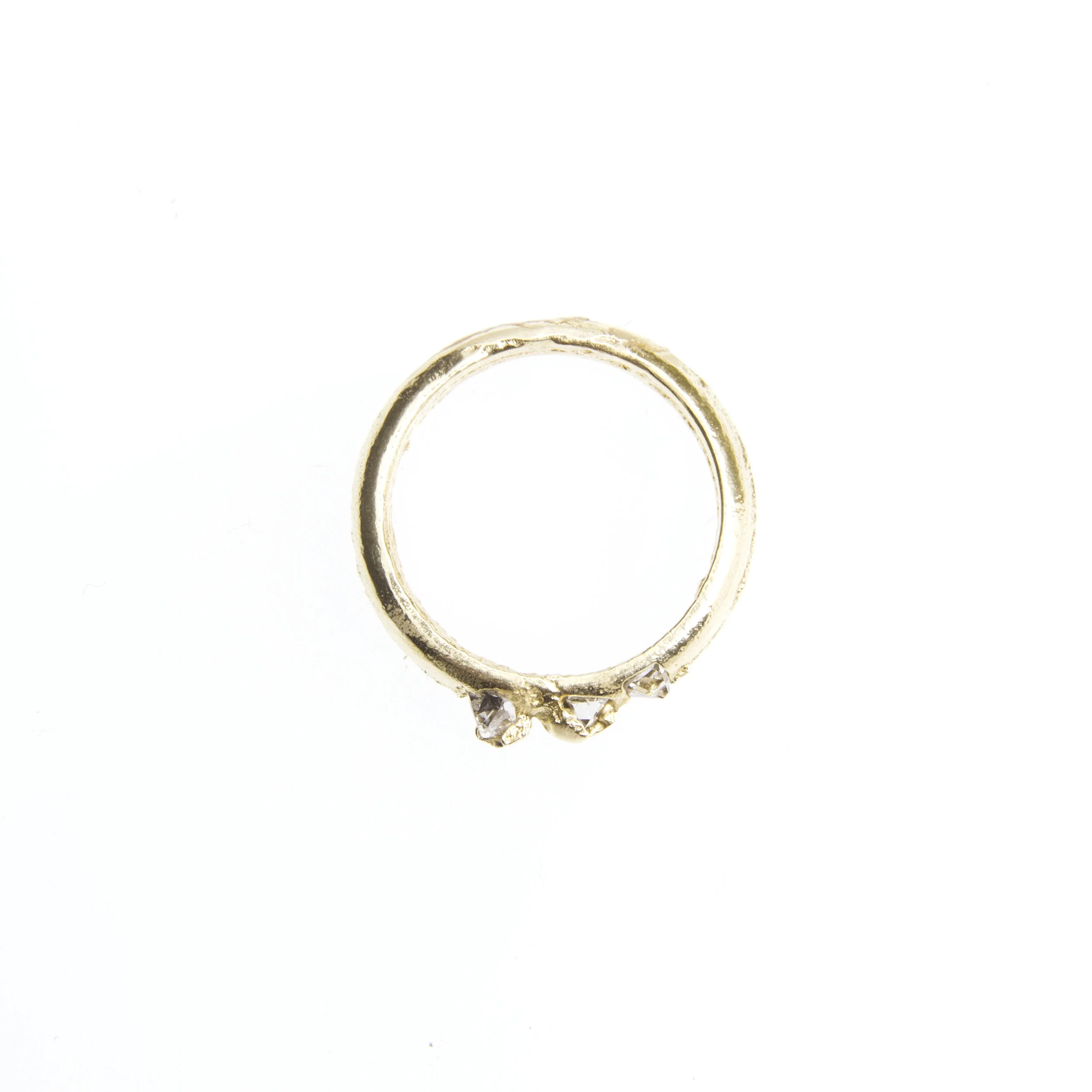 Sian Evans Jewellery Three Diamond Wedding Ring Recycled Gold Vintage Stones