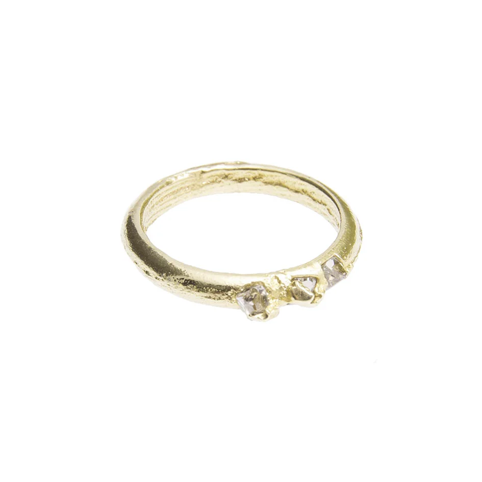 sian evans jewellery Three diamond wedding ring recycled gold vintage stones