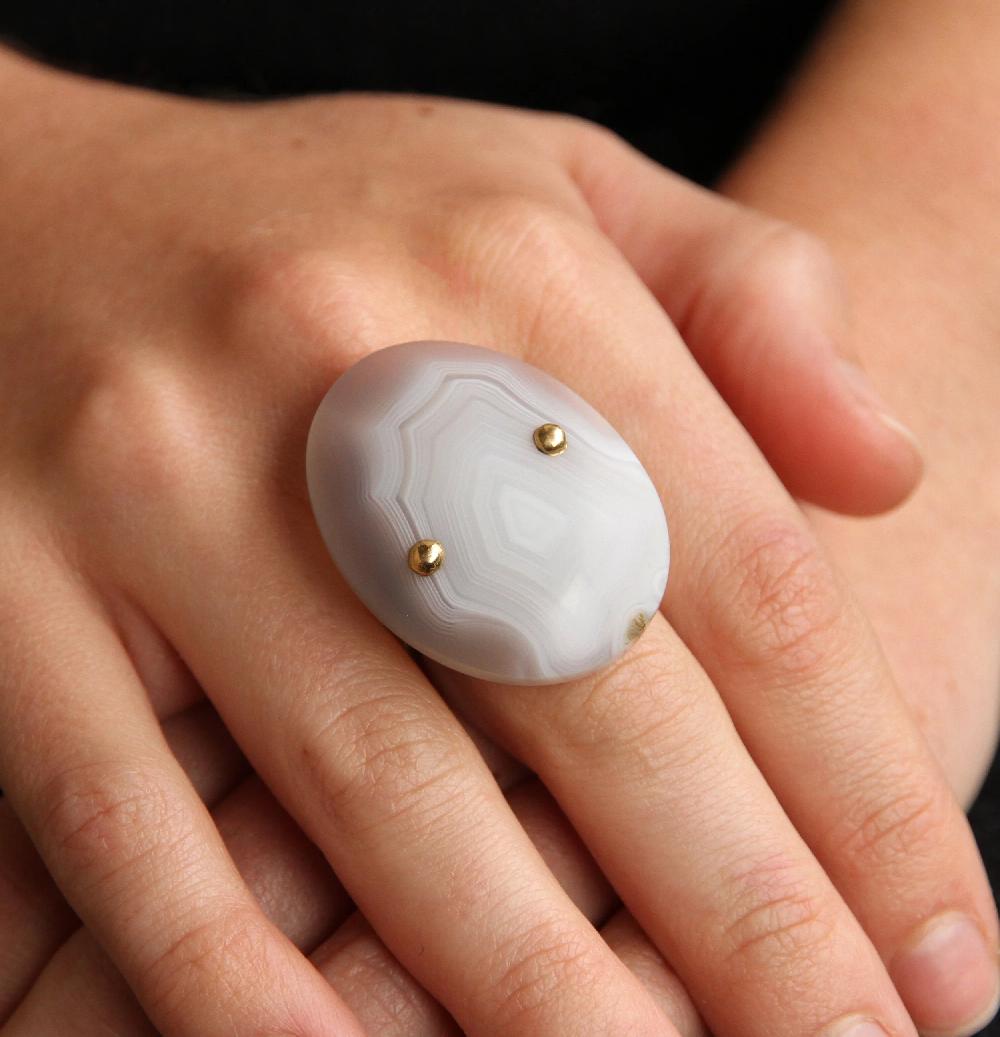 Sian Evans Jewellery White Banded Agate Ring With Recycled 18ct Gold