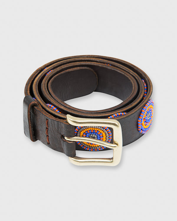 sid mashburn 1.25" African Beaded Belt in Blue/Orange Disc