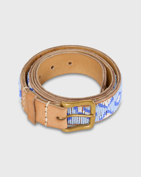 sid mashburn 1.25" African Beaded Belt in Blue/White Cheetah