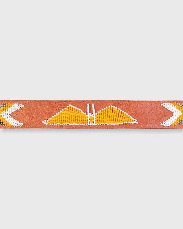 Sid Mashburn 1.25" African Beaded Belt In Light Orange/Grey Eagle Design