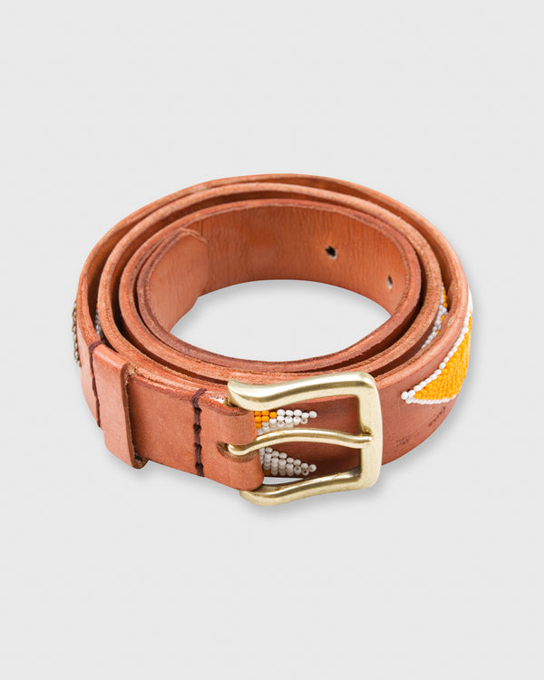 sid mashburn 1.25" African Beaded Belt in Light Orange/Grey Eagle Design