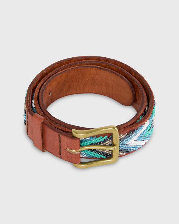 sid mashburn 1.25" African Beaded Belt in Turquoise Bullet Arrow