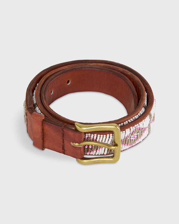 sid mashburn 1.25" African Beaded Belt in White/Pink Triangle