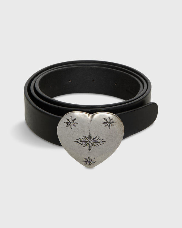 sid mashburn 1.25" Edelweiss Heart Belt in Black Veg-Tanned Leather