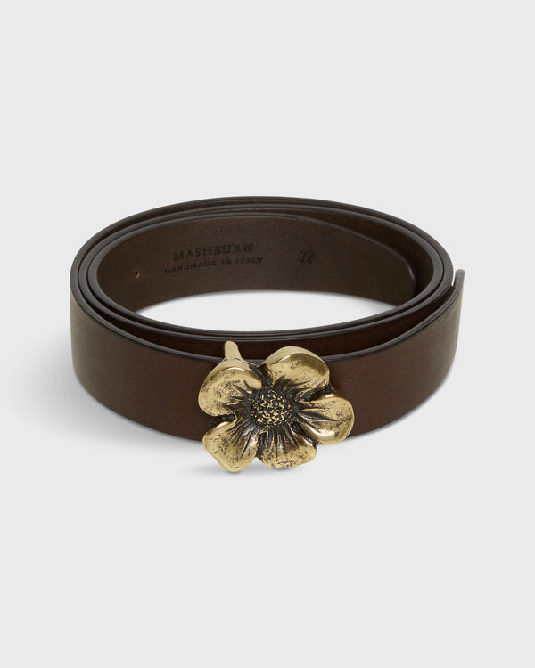 sid mashburn 1.25" Flower Conroy Belt in Dark Brown Leather