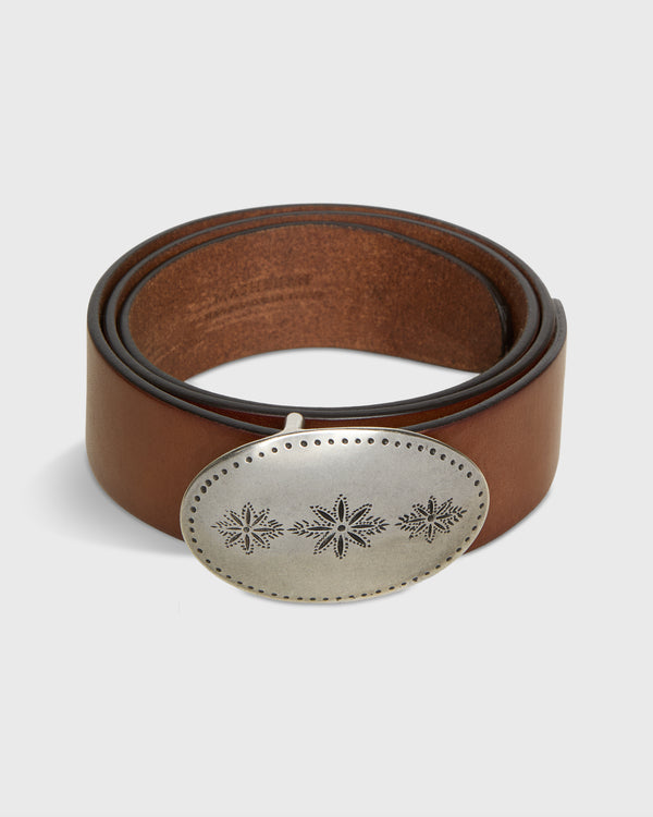 sid mashburn 1.5" Edelweiss Oval Belt in Brown Leather