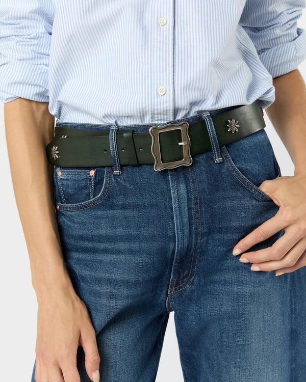 Sid Mashburn 1.5" Edelweiss Studded Belt In Dark Green Leather
