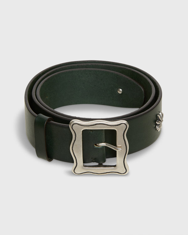 sid mashburn 1.5" Edelweiss Studded Belt in Dark Green Leather