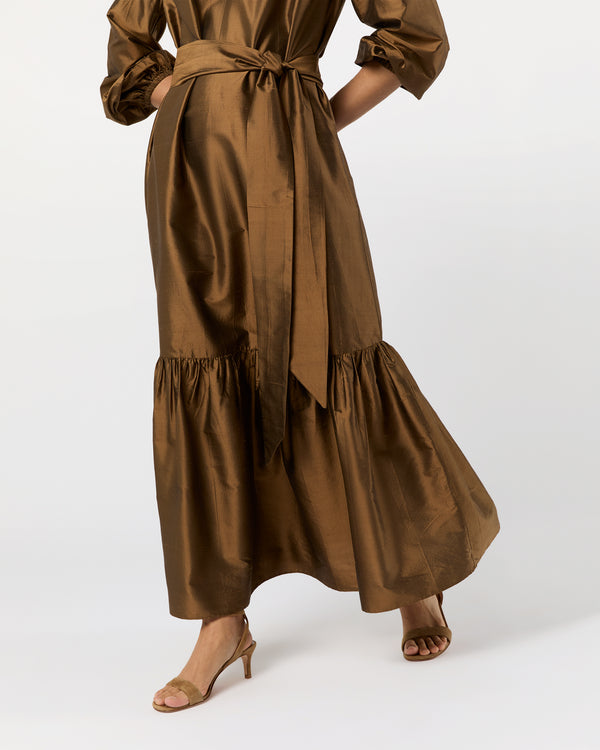 Sid Mashburn Aba Maxi Dress In Copper Washed Silk Shantung