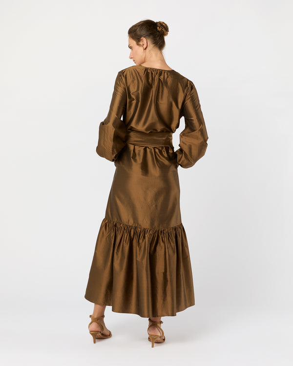 Sid Mashburn Aba Maxi Dress In Copper Washed Silk Shantung