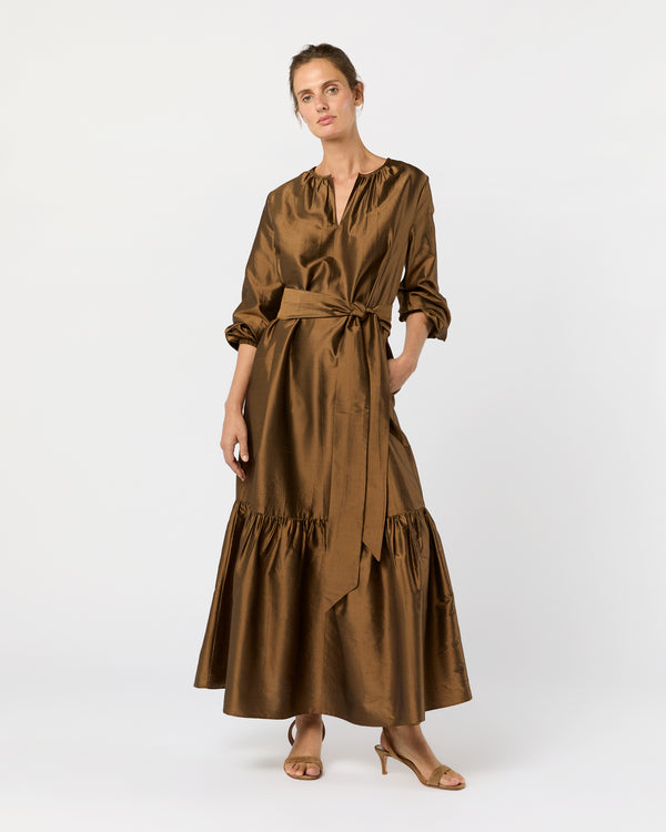 sid mashburn Aba Maxi Dress in Copper Washed Silk Shantung