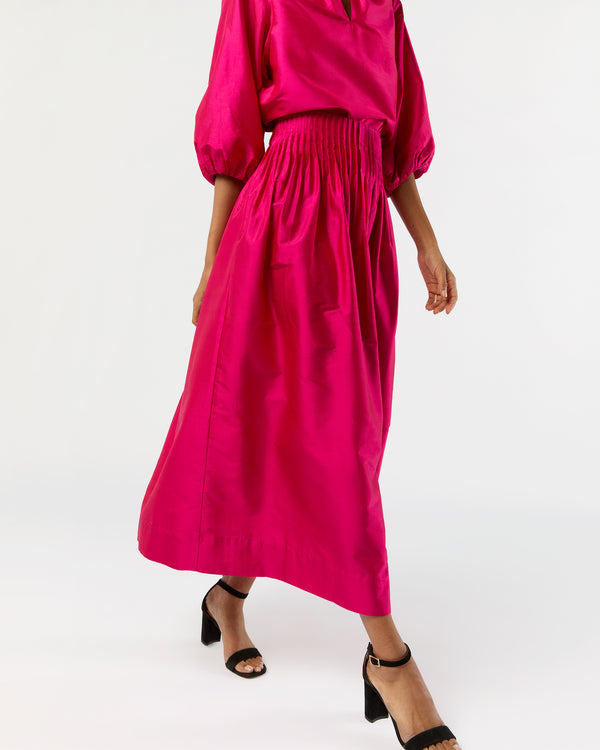 Sid Mashburn Adah Pintuck Skirt In Fuchsia Silk Shantung