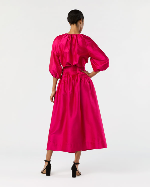 Sid Mashburn Adah Pintuck Skirt In Fuchsia Silk Shantung