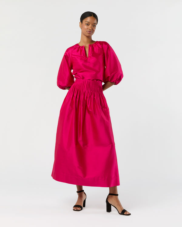 sid mashburn Adah Pintuck Skirt in Fuchsia Silk Shantung