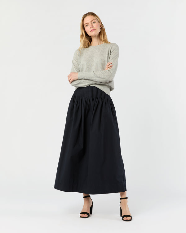 Sid Mashburn Adah Pintuck Skirt In Navy Paperweight Stretch Poplin
