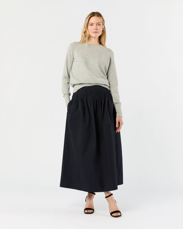 sid mashburn Adah Pintuck Skirt in Navy Paperweight Stretch Poplin