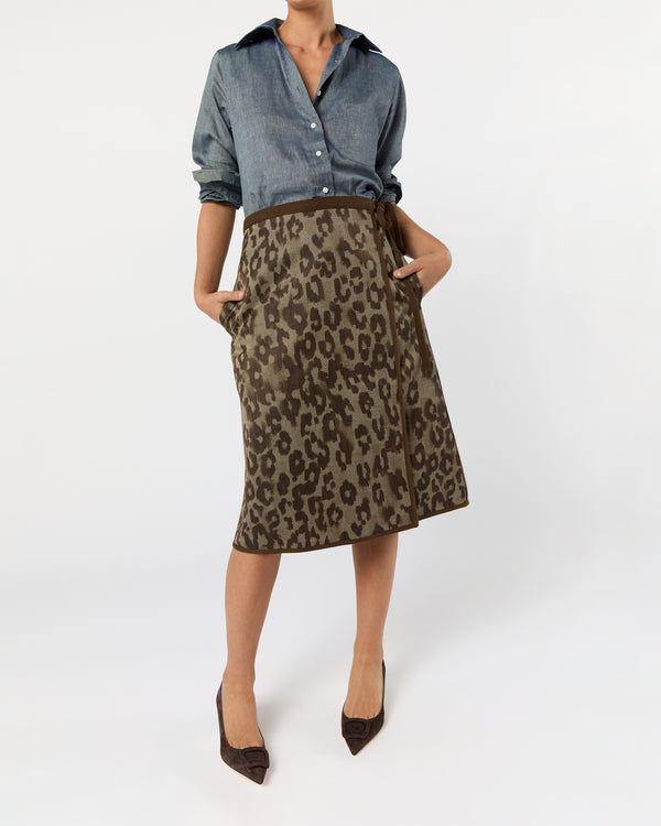 Sid Mashburn Adley Wrap Skirt In Leopard Cavalry Twill Jacquard