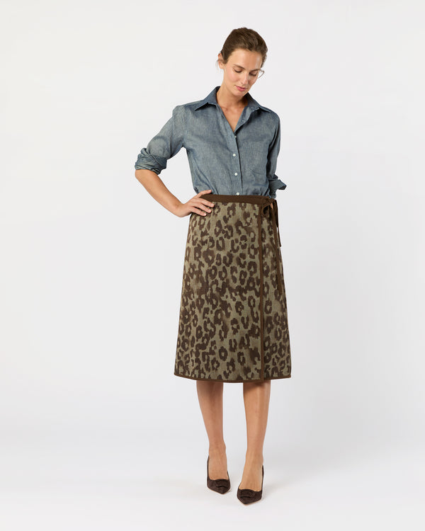 sid mashburn Adley Wrap Skirt in Leopard Cavalry Twill Jacquard