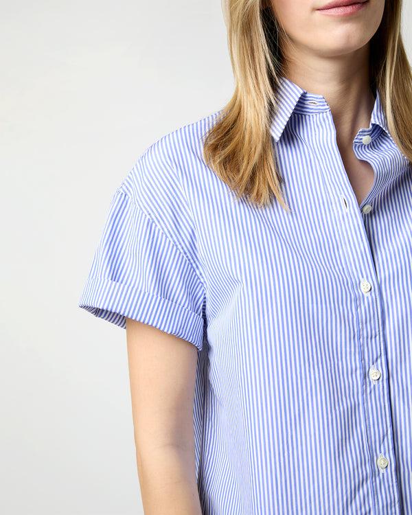 Sid Mashburn Agnes Shirt In Blue Bengal Stripe Poplin
