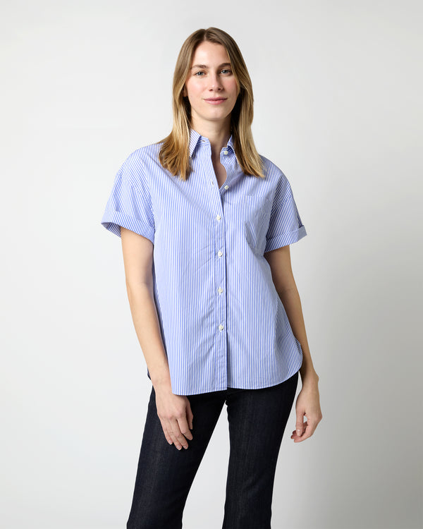 sid mashburn Agnes Shirt in Blue Bengal Stripe Poplin