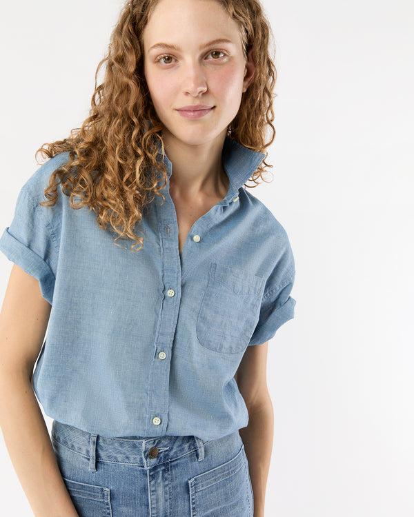 sid mashburn Agnes Shirt in Extra Light Washed Cotolino Chambray