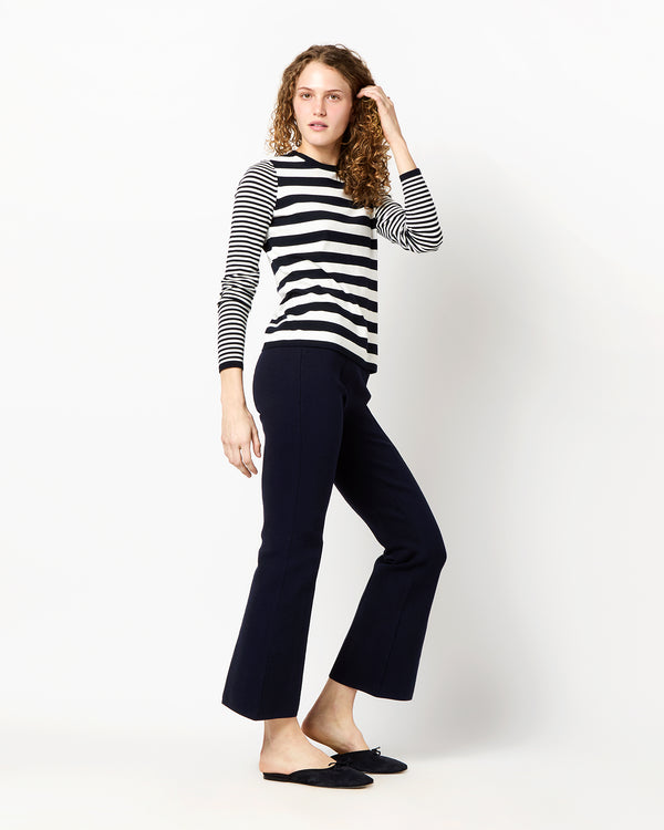 Sid Mashburn Alida Crewneck Sweater In Ivory/Navy Stripe Cotton