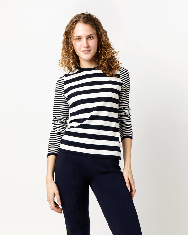 sid mashburn Alida Crewneck Sweater in Ivory/Navy Stripe Cotton