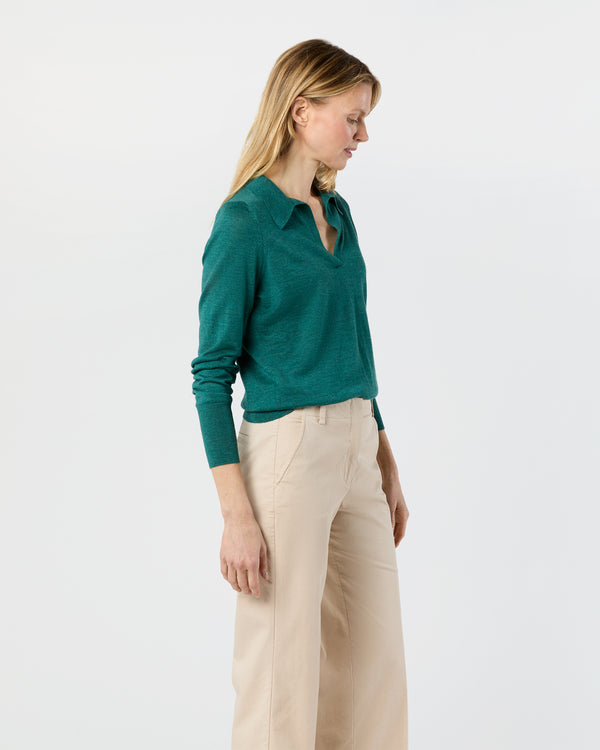 Sid Mashburn Alida Johnny-Collar Sweater In Highland Green Cashmere