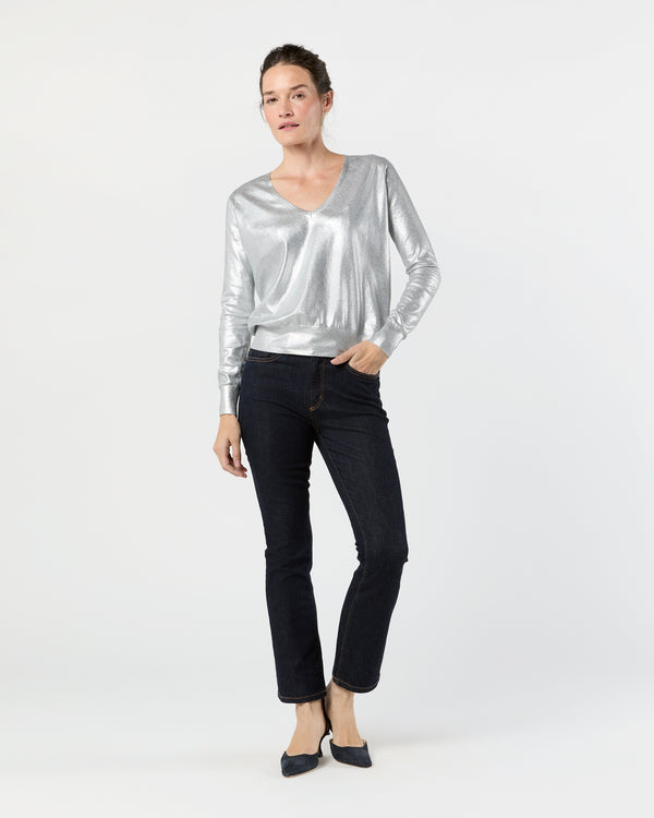 Sid Mashburn Alida V-Neck Sweater In Silver Foil Print Cotton