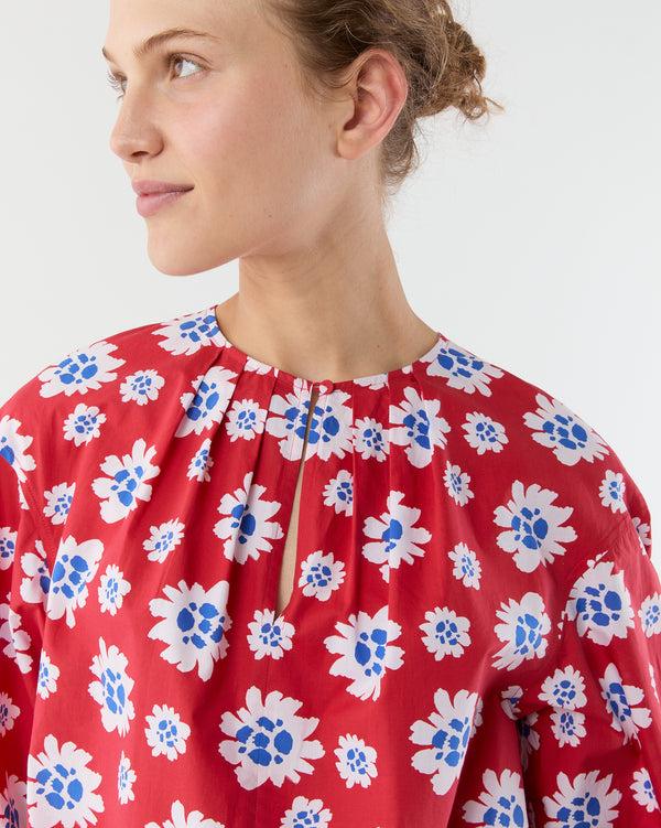 Sid Mashburn Alma Blouse In Red/Blue Floral Printed Poplin