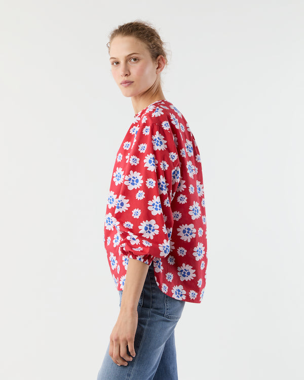 Sid Mashburn Alma Blouse In Red/Blue Floral Printed Poplin