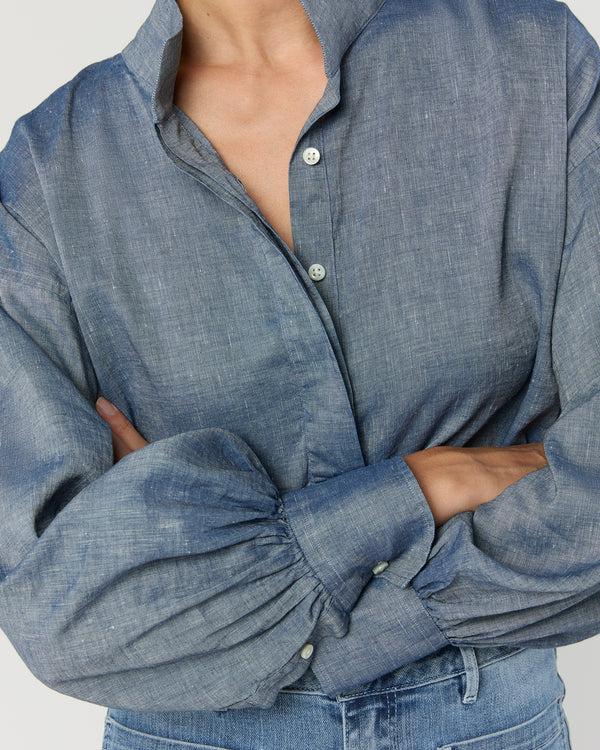 Sid Mashburn Anaya Popover Shirt In Indigo Cotolino Chambray