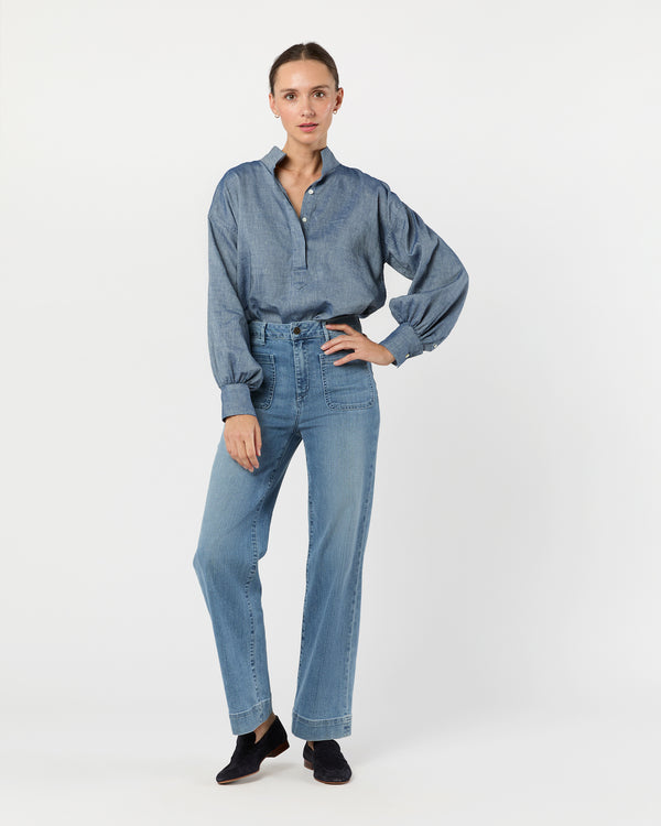 Sid Mashburn Anaya Popover Shirt In Indigo Cotolino Chambray