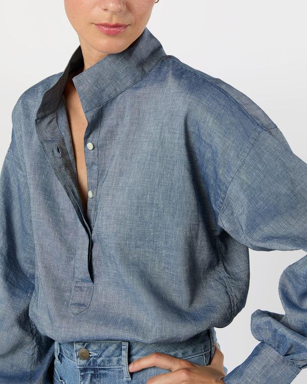 Sid Mashburn Anaya Popover Shirt In Indigo Cotolino Chambray