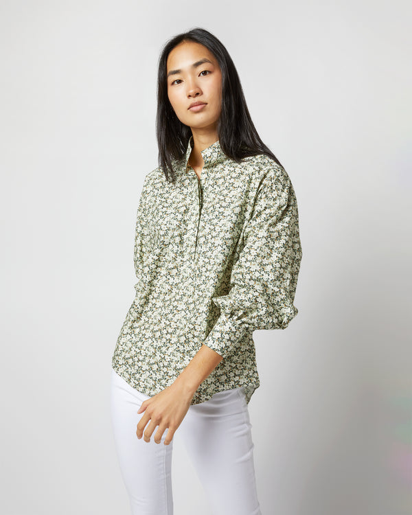 sid mashburn Anaya Popover Shirt in Olive Eliasson Liberty Fabric